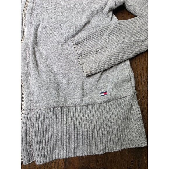 Tommy Hilfiger Women's Gray Cotton Hoodie Knit Sleeve Full-Zip Sweater Large - Picture 7 of 14